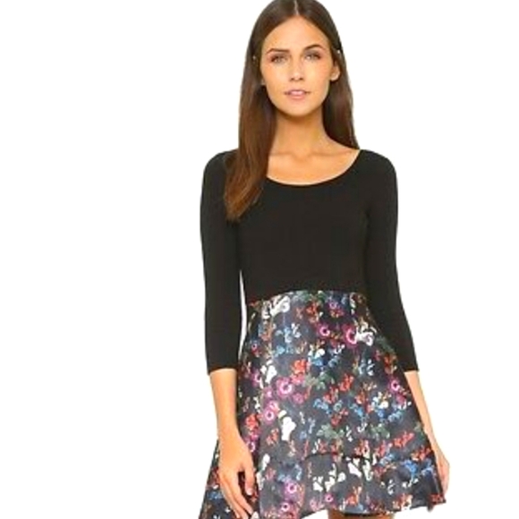 NWT alice + olivia Amie Fall Garden Print Black Long Sleeve Fit Flare Dress Sz 4 - Picture 1 of 14